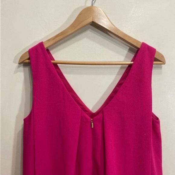 Trina Turk Azure Fuchsia Pink Shift Crepe Dress Sleeveless Size 4 Loose - Picture 9 of 15